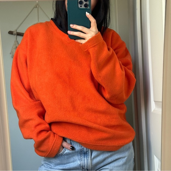 GAP Tops - Gap Vintage 90s V-Neck orange Fleece Pullover